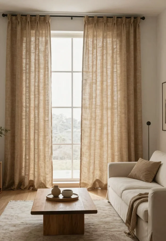 12 Modern Living Room Curtains for Minimalist Spaces - 5. Jute Panel Curtains 1