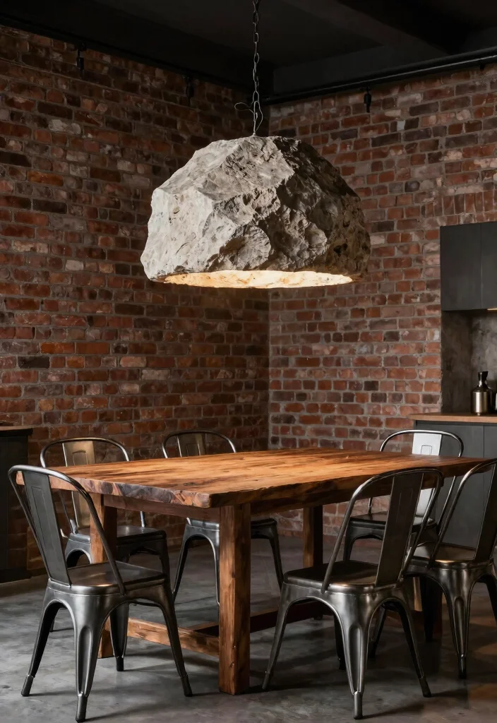 12 Stone Pendant Light Ideas That Add Weight Without Dark Corners - 10. Industrial Stone Accents 1