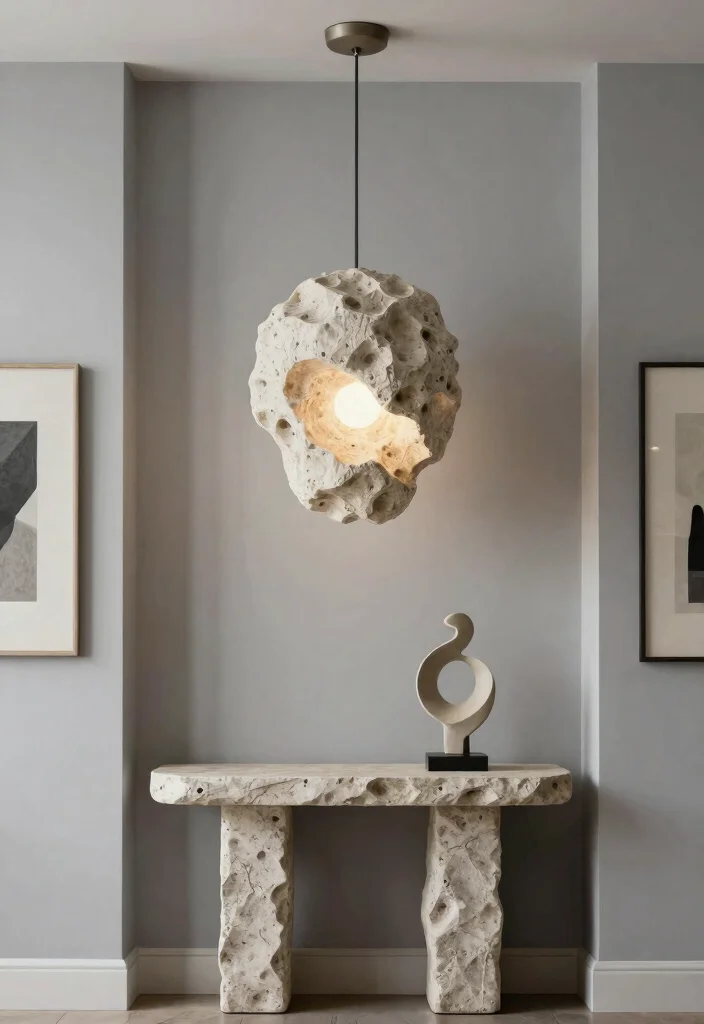 12 Stone Pendant Light Ideas That Add Weight Without Dark Corners - 11. Artistic Stone Sculptures 1