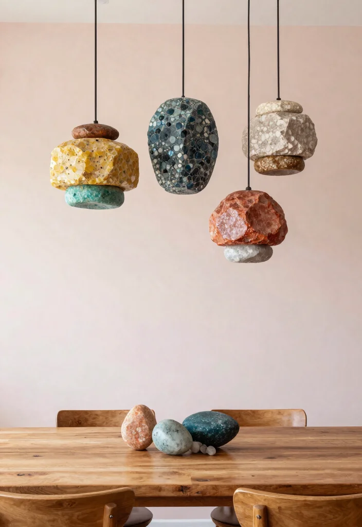 12 Stone Pendant Light Ideas That Add Weight Without Dark Corners - 5. Multi-Stone Layered Designs 1