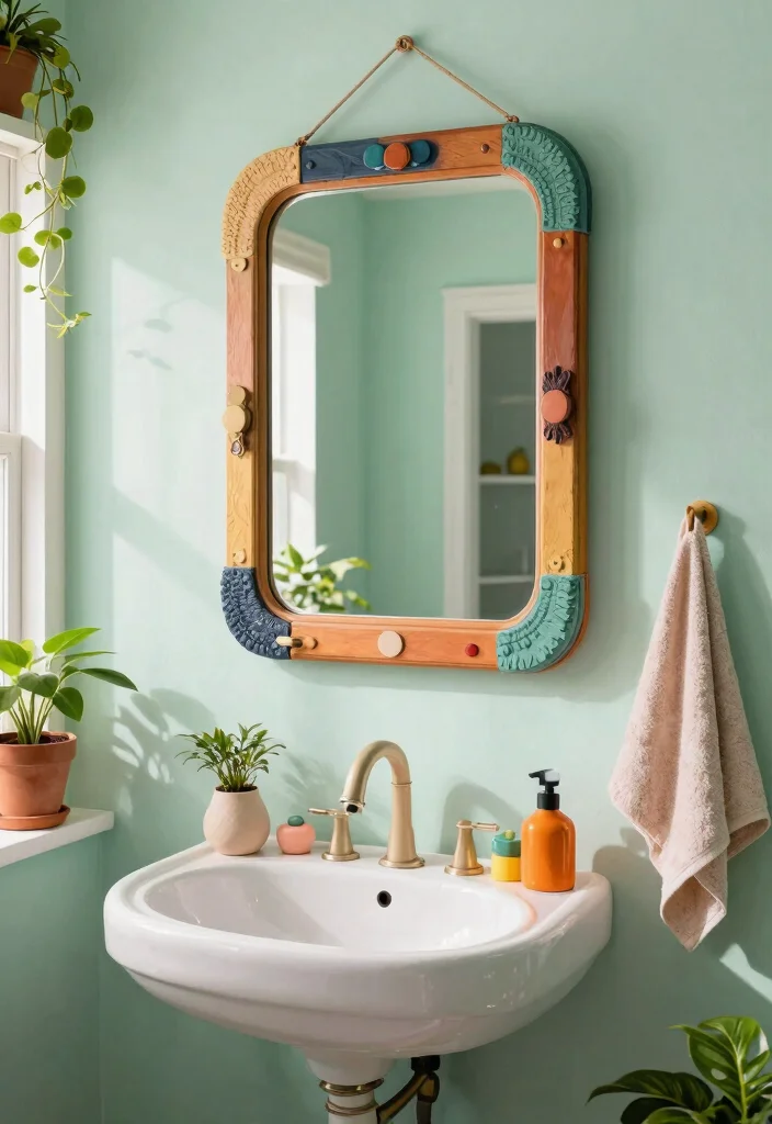 12 Wood Bathroom Mirror Ideas That Resist Humidity Warping - 5. Eclectic Framed Mirror 1