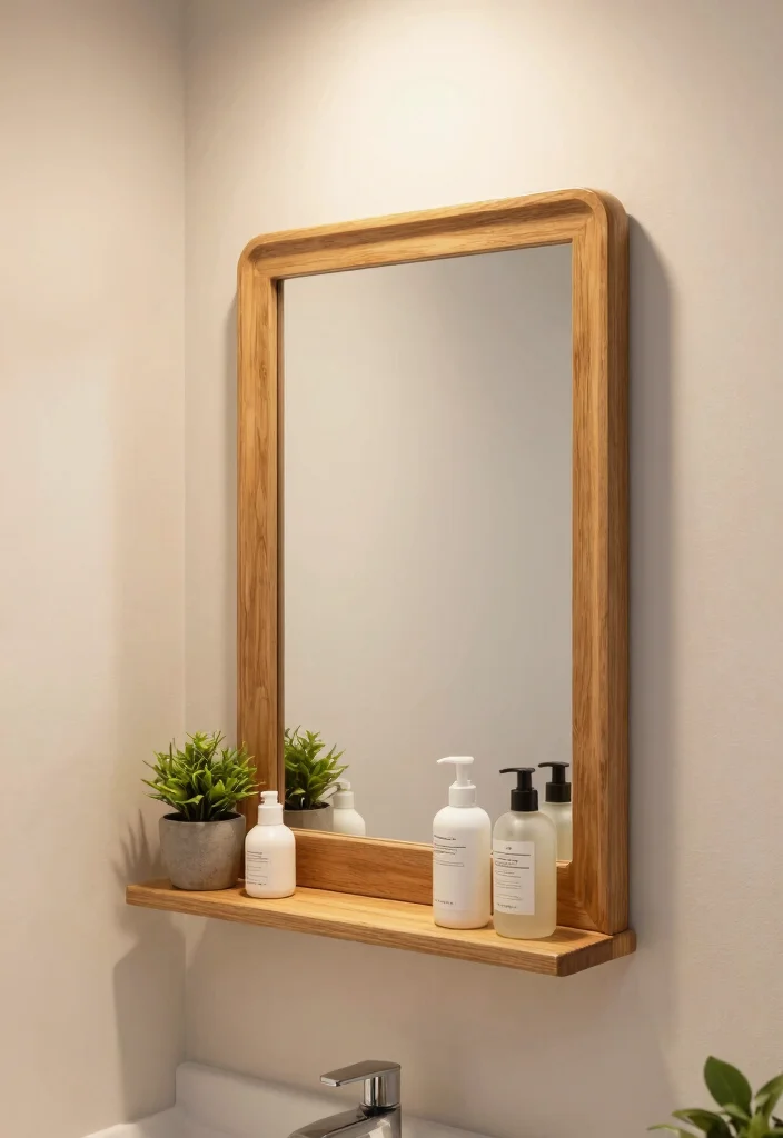 12 Wood Bathroom Mirror Ideas That Resist Humidity Warping - 6. Wall-Mounted Wood Mirror with Shelf 1