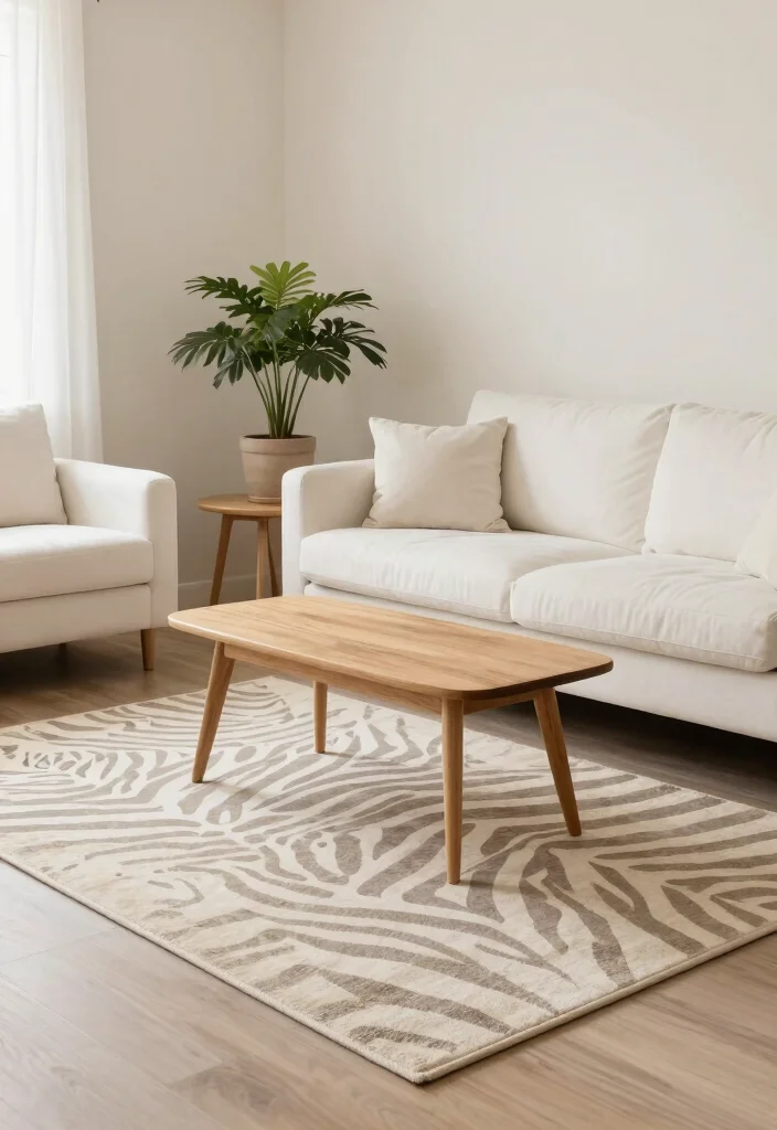 14 Animal Print Rug Living Room Ideas That Don't Overwhelm the Space - 1. Subtle Zebra Stripes on a Neutral Base 1