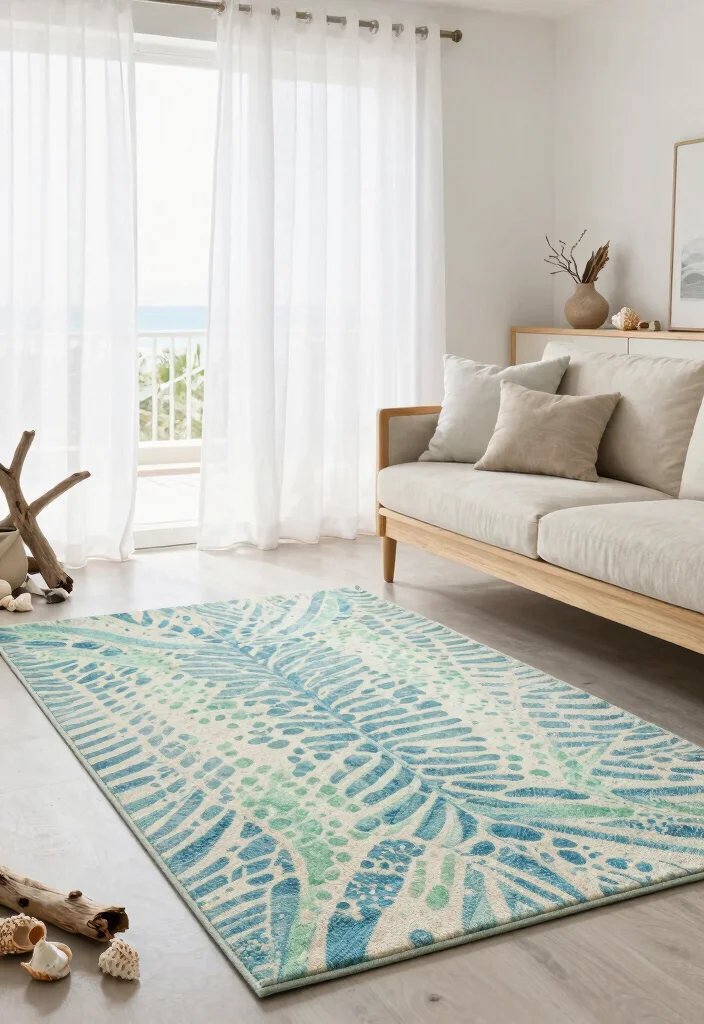 14 Animal Print Rug Living Room Ideas That Don't Overwhelm the Space - 12. Coastal Vibes with Animal Prints 1