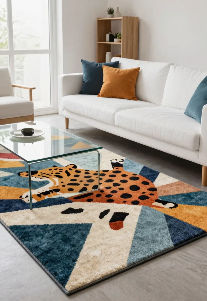 14 Animal Print Rug Living Room Ideas That Don't Overwhelm the Space - 3. Modern Geometric Animal Prints 1