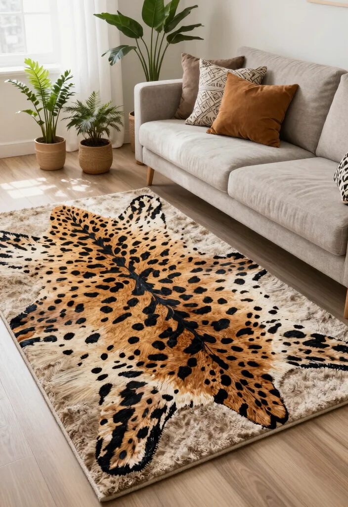 14 Animal Print Rug Living Room Ideas That Don't Overwhelm the Space - 9. Textured Animal Print Rugs for Depth 1