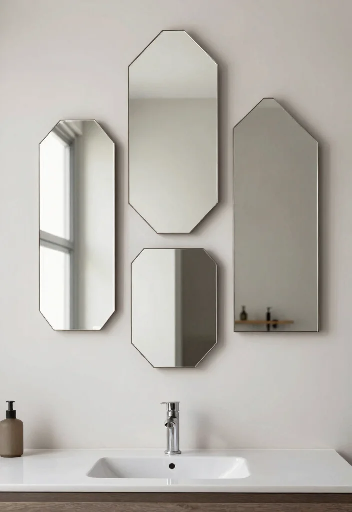 14 Bathroom Vanity Mirror Ideas That Fit Above Any Sink Width - 14. Geometric Mirrors 1