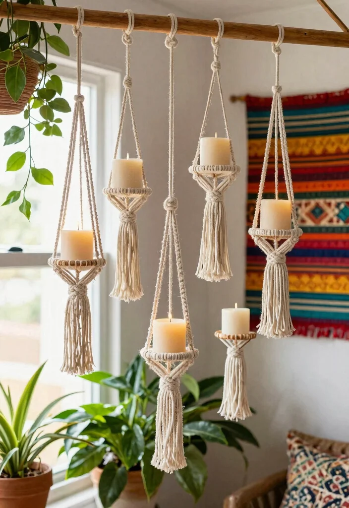 14 Hanging Candle Holder Ideas That Stay Safe Indoors - 4. Macramé Hanging Holders: Boho Vibes 1