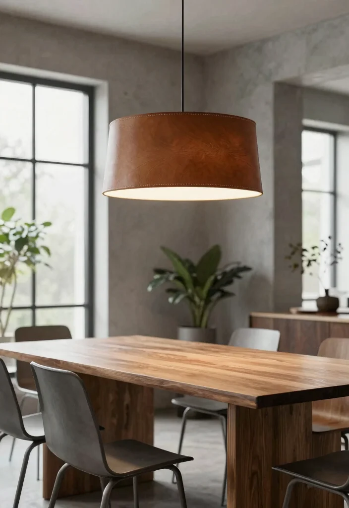 14 Leather Pendant Light Ideas That Soften Industrial Spaces - 1. Contemporary Leather Drum Pendant 1