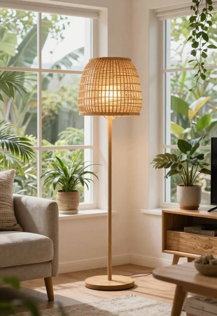 14 Rattan Floor Lamp Ideas That Add Texture Without Clutter - 10. Outdoor-Inspired Living with Rattan Lighting 1