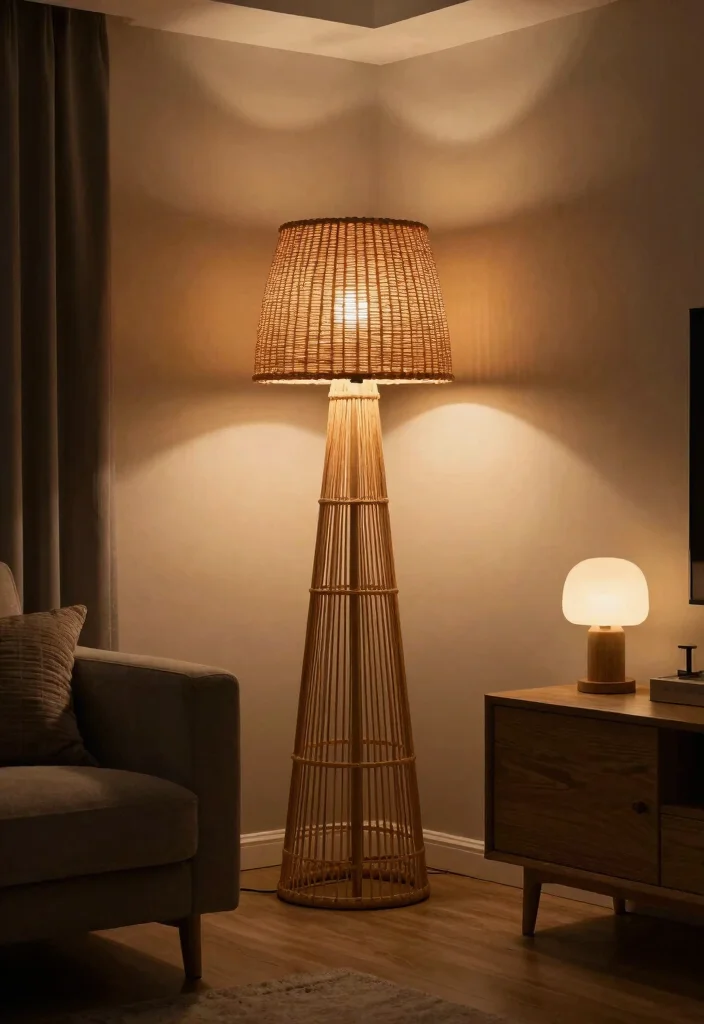 14 Rattan Floor Lamp Ideas That Add Texture Without Clutter - 11. Layered Lighting with Rattan Accents 1