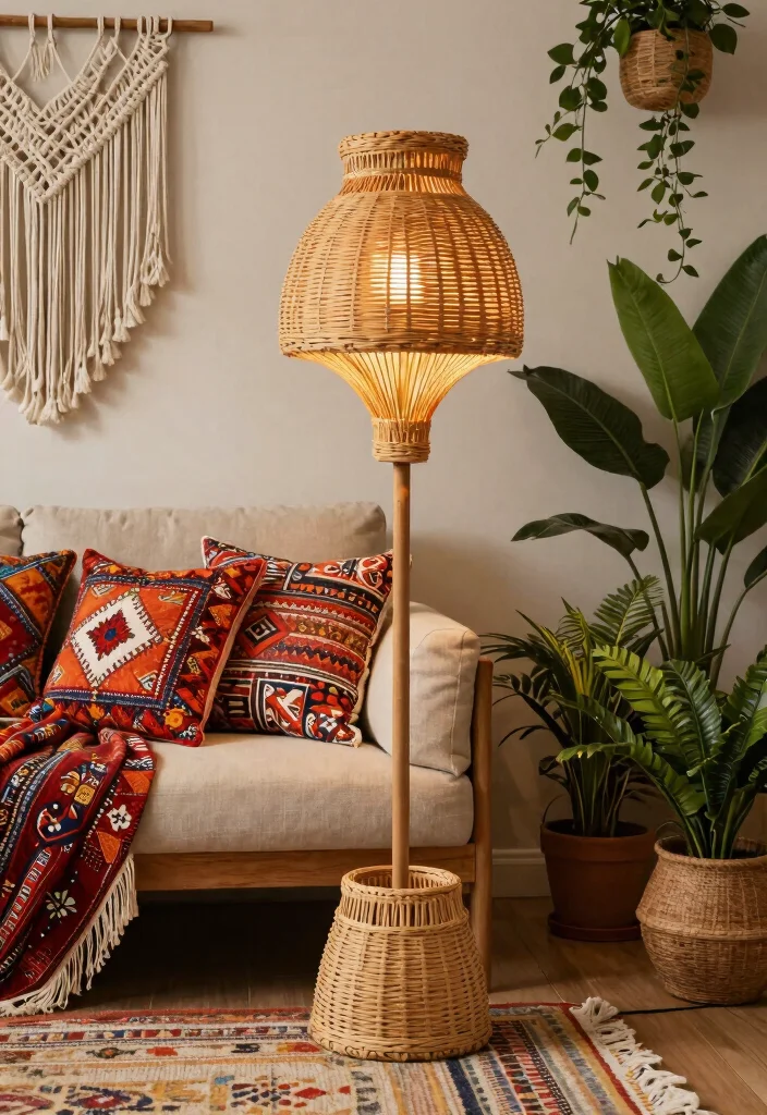 14 Rattan Floor Lamp Ideas That Add Texture Without Clutter - 2. Bohemian Bliss with Textured Rattan 1