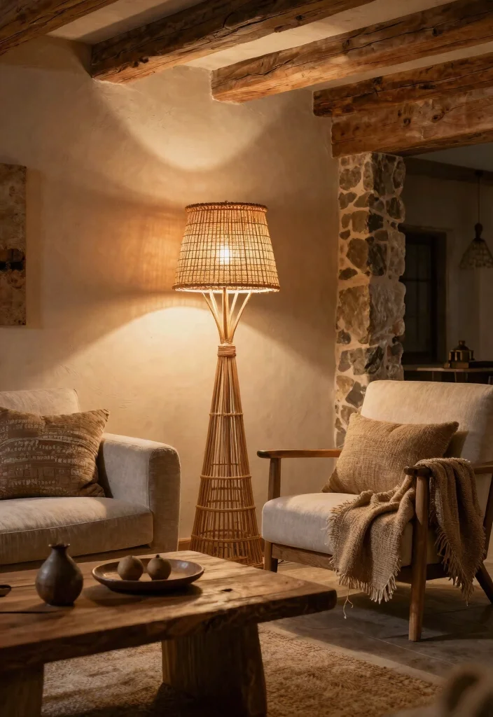 14 Rattan Floor Lamp Ideas That Add Texture Without Clutter - 5. Rustic Retreat with Natural Elements 1