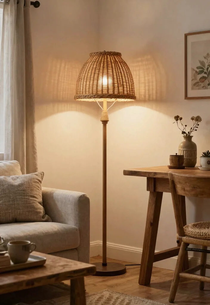 14 Rattan Floor Lamp Ideas That Add Texture Without Clutter - 8. Farmhouse Appeal with Rustic Rattan 1