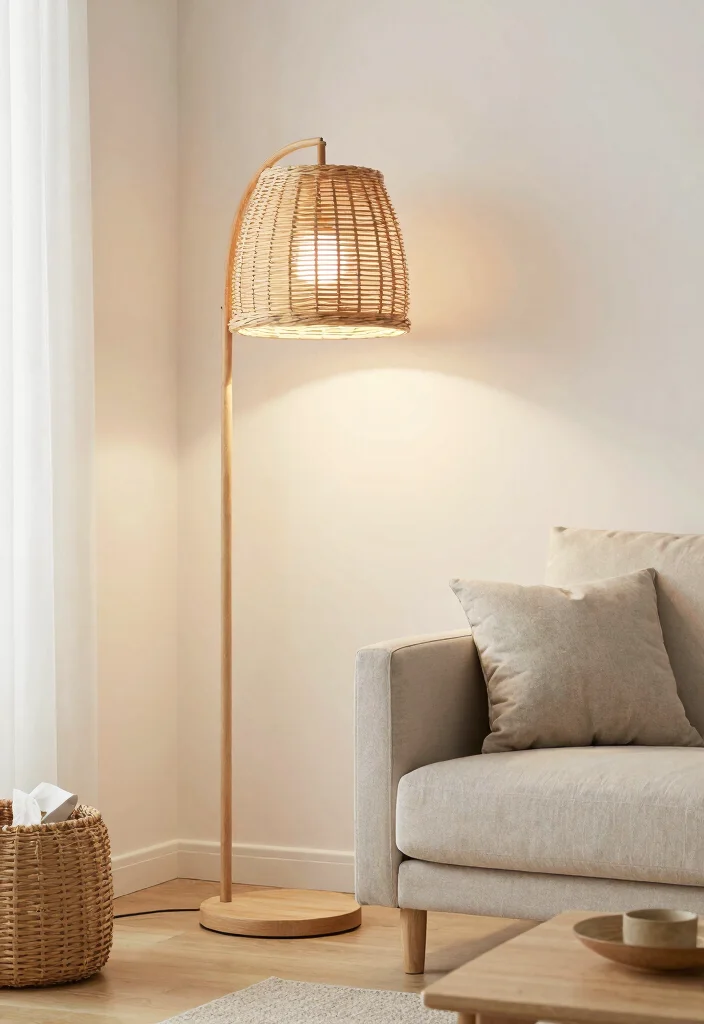 14 Rattan Floor Lamp Ideas That Add Texture Without Clutter - 9. Chic Scandi Style with Rattan Details 1