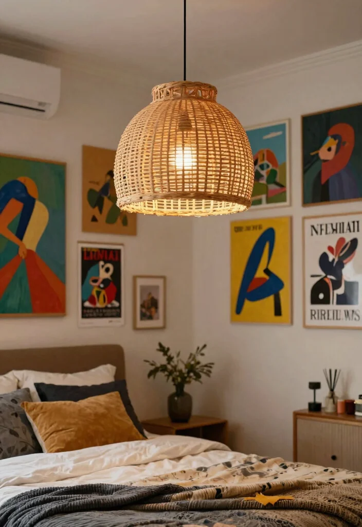 14 Rattan Pendant Light Bedroom Ideas That Soften Harsh Overhead Light - 10. Artistic Expressions 1