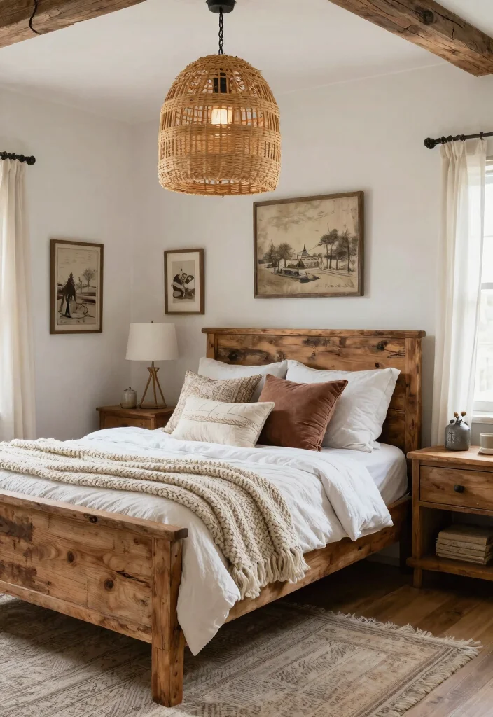 14 Rattan Pendant Light Bedroom Ideas That Soften Harsh Overhead Light - 4. Rustic Farmhouse Feel 1
