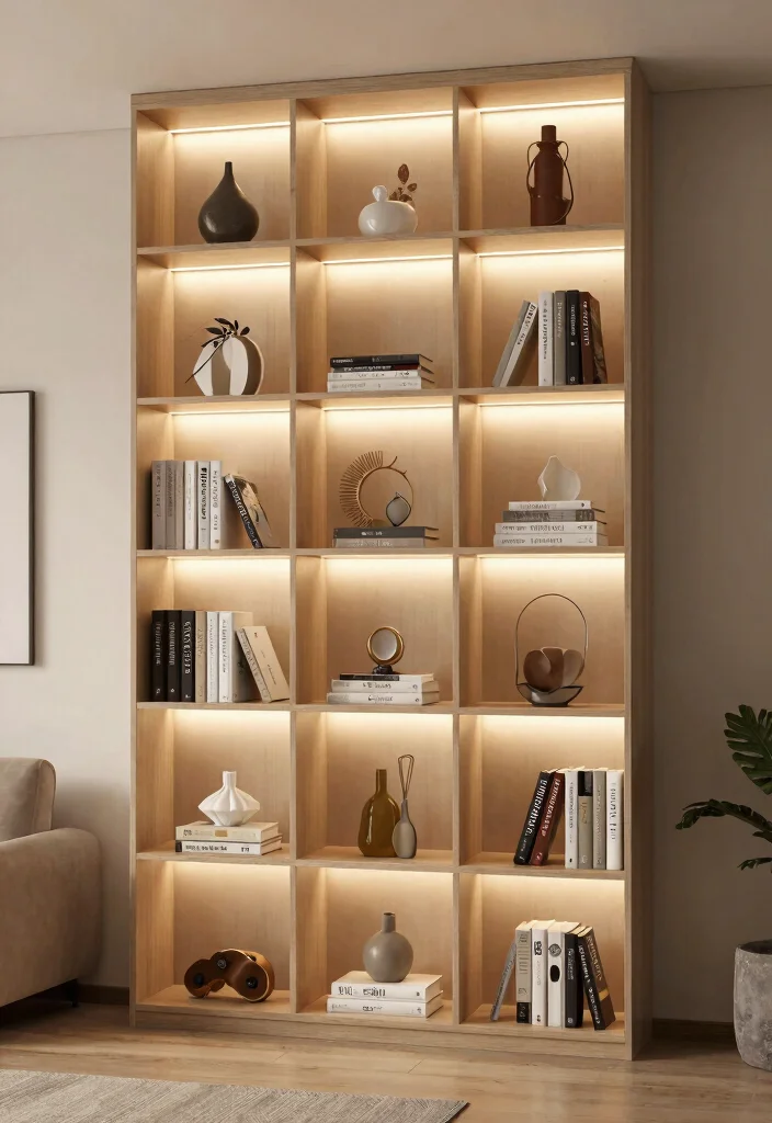 14 Small Bookshelf Ideas for Apartments With No Wall Space - 13. Bookshelf with Integrated Lighting 1