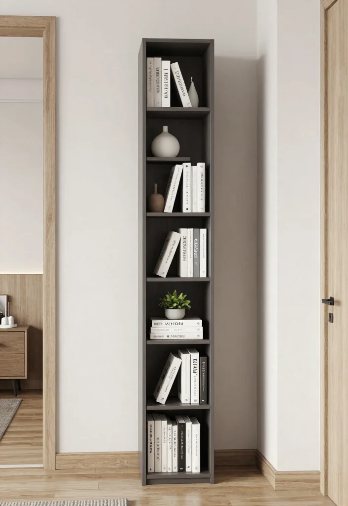 14 Small Bookshelf Ideas for Apartments With No Wall Space - 9. Tall Narrow Bookshelves 1