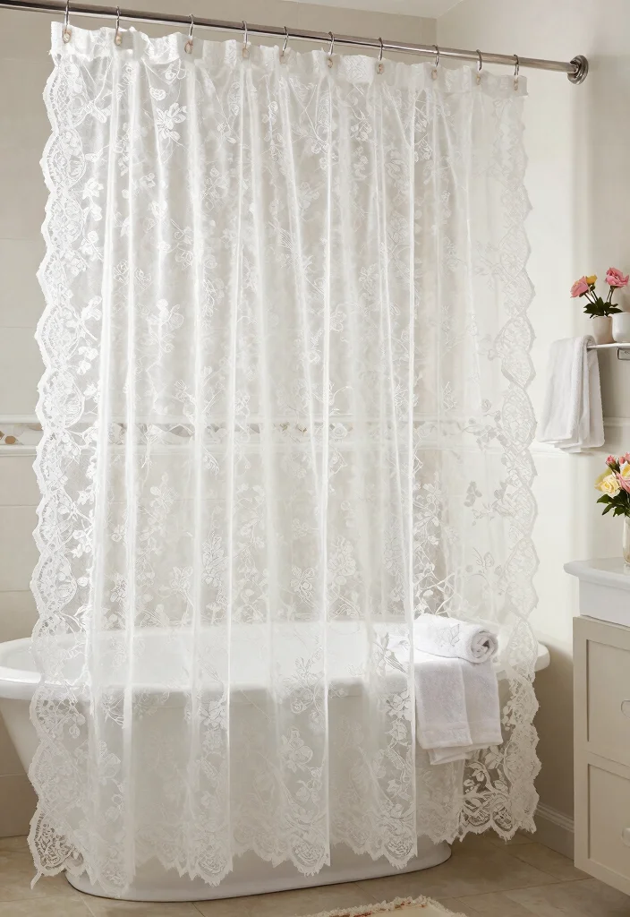 15 Bathroom Shower Curtains That Resist Mold and Stay Fresh - 11. Elegant Lace Shower Curtain 1