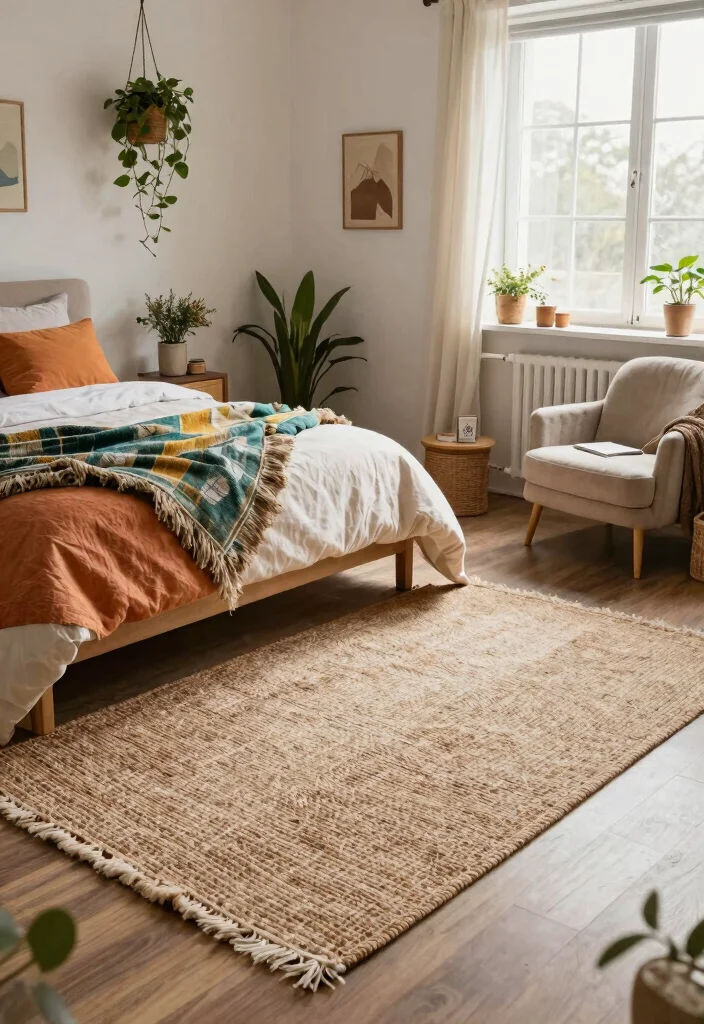 15 Carpet Ideas for Bedrooms That Stay Clean Under the Bed - 2. Natural Fiber Rugs 1
