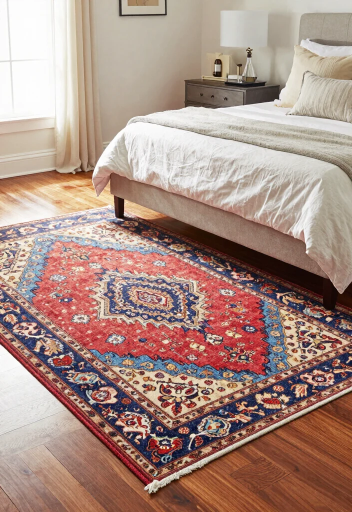 15 Carpet Ideas for Bedrooms That Stay Clean Under the Bed - 5. Area Rugs on Hard Floors 1