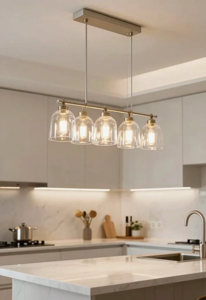 15 Glass Pendant Lamp Ideas That Brighten Dark Kitchens - 12. Statement Multi-Light Fixtures 1