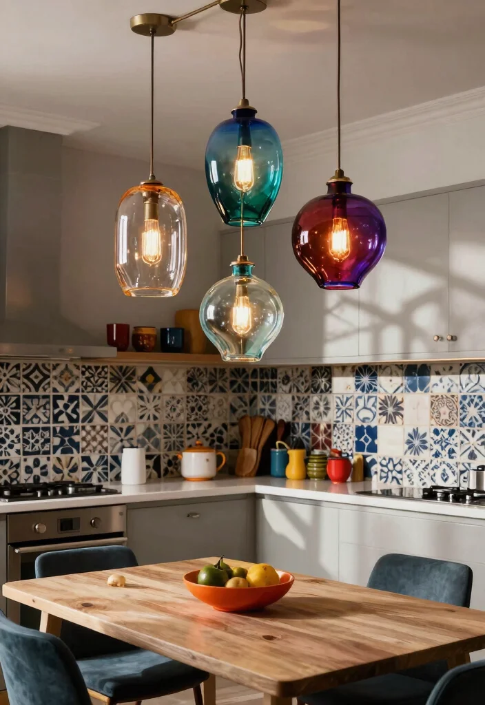 15 Glass Pendant Lamp Ideas That Brighten Dark Kitchens - 13. Artistic Glass Forms 1