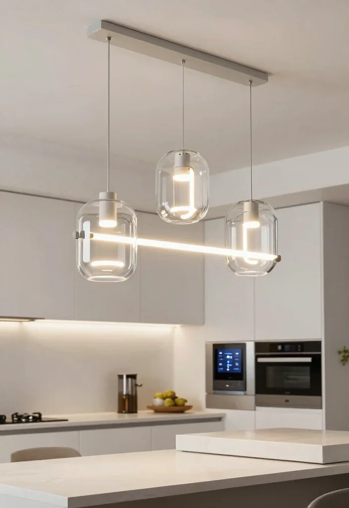 15 Glass Pendant Lamp Ideas That Brighten Dark Kitchens - 15. Integrated LED Designs 1