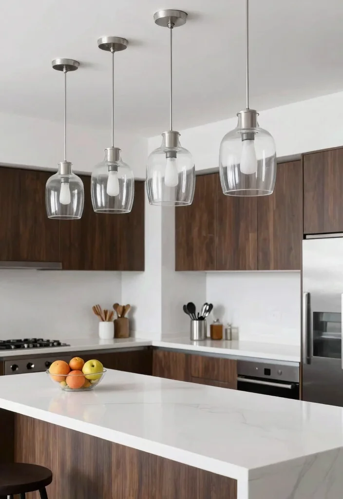 15 Glass Pendant Lamp Ideas That Brighten Dark Kitchens - 2. Clear Glass Simplicity 1