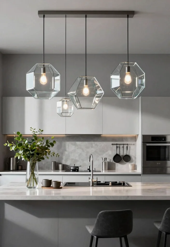 15 Glass Pendant Lamp Ideas That Brighten Dark Kitchens - 5. Geometric Glass Fixtures 1