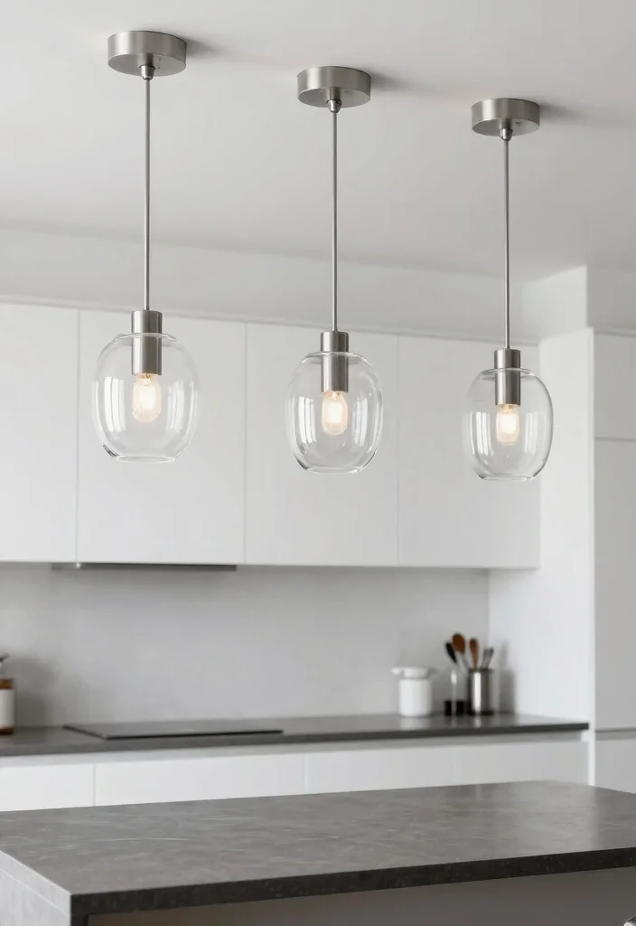 15 Glass Pendant Lamp Ideas That Brighten Dark Kitchens - 6. Minimalist Metal Accents 1