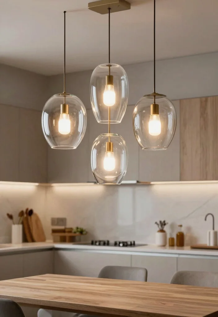 15 Glass Pendant Lamp Ideas That Brighten Dark Kitchens - 8. Overlapping Lights 1