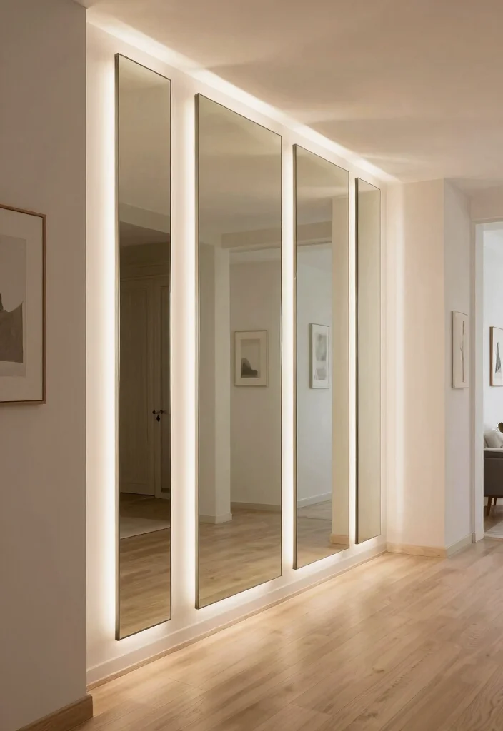 15 Mirror Wall Decor Ideas That Make Narrow Hallways Feel Wider - 1. Layered Mirrored Panels 1