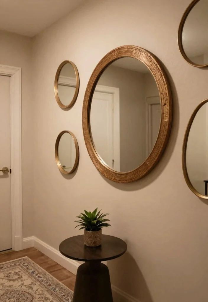 15 Mirror Wall Decor Ideas That Make Narrow Hallways Feel Wider - 6. Circular Mirrors for Softness 1