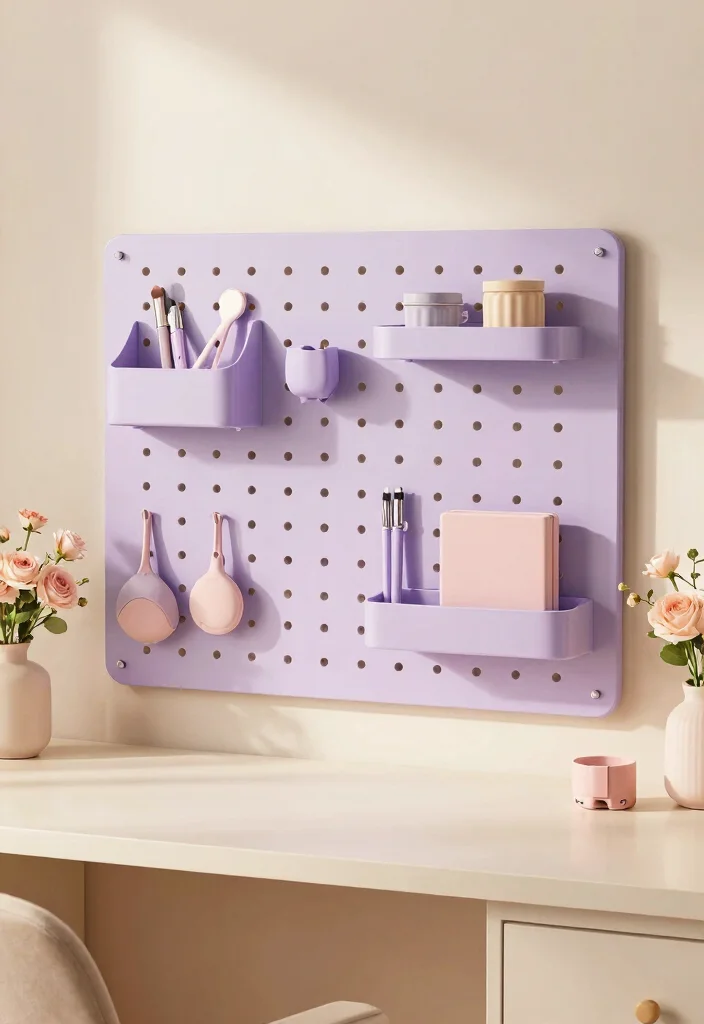 15 Pegboard Desk Setup Ideas That Keep Cords and Clutter Hidden - 10. Soft Pastel Palette 1
