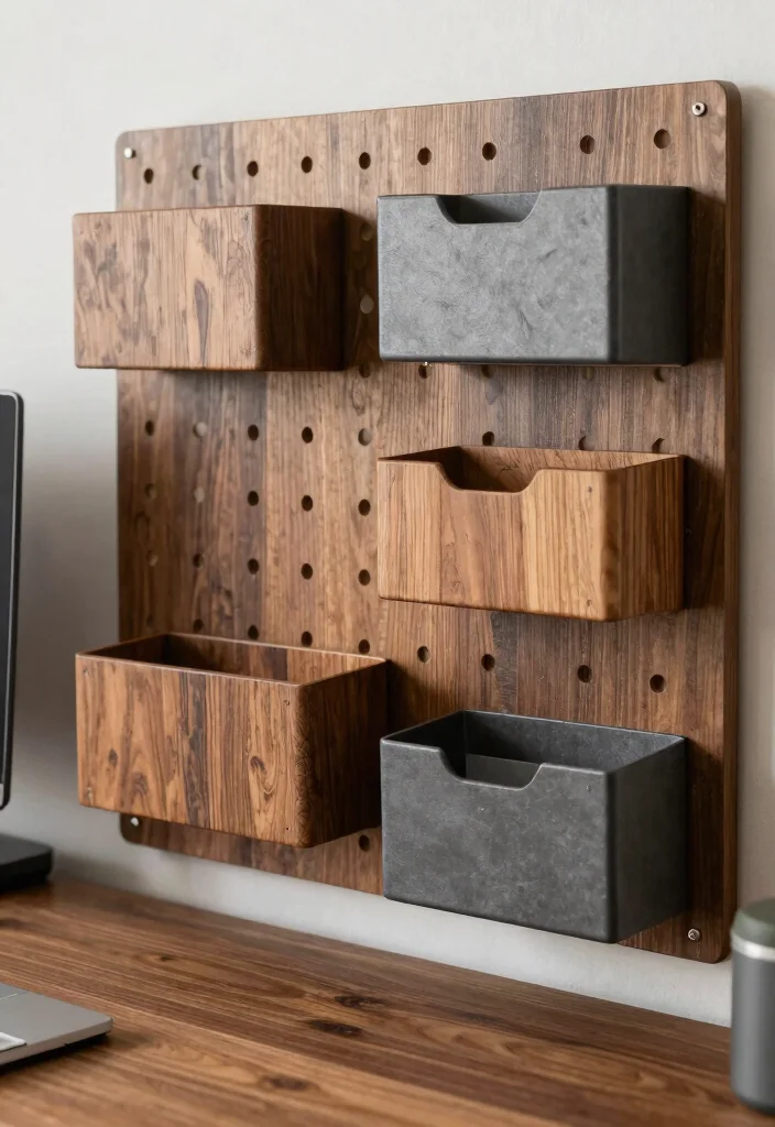 15 Pegboard Desk Setup Ideas That Keep Cords and Clutter Hidden - 15. Mixed Material Appeal 1