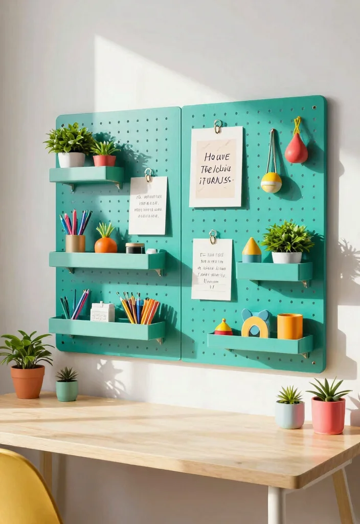 15 Pegboard Desk Setup Ideas That Keep Cords and Clutter Hidden - 2. Vibrant Colors for Creativity 1