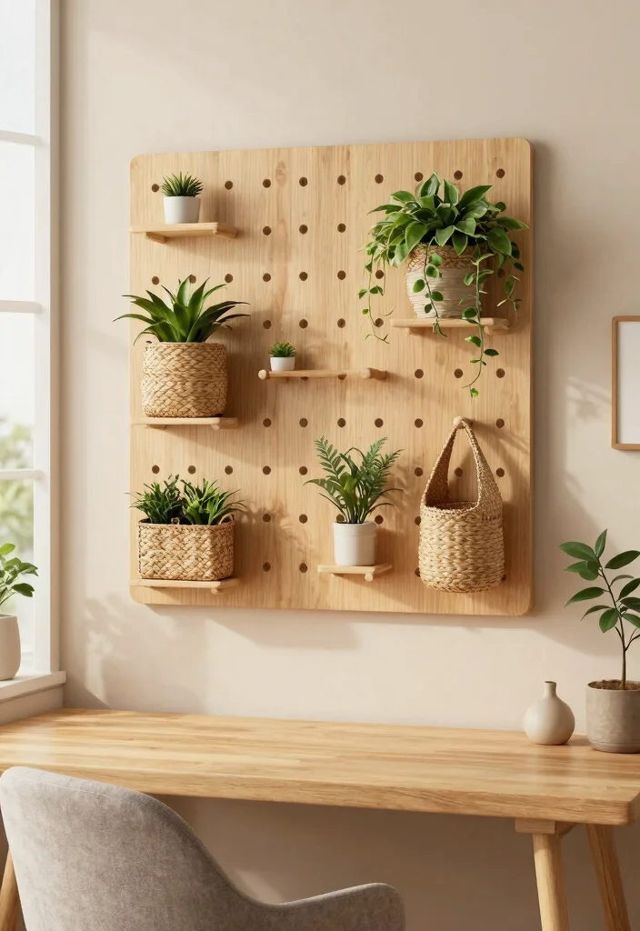 15 Pegboard Desk Setup Ideas That Keep Cords and Clutter Hidden - 4. Nature-Inspired Decor 1