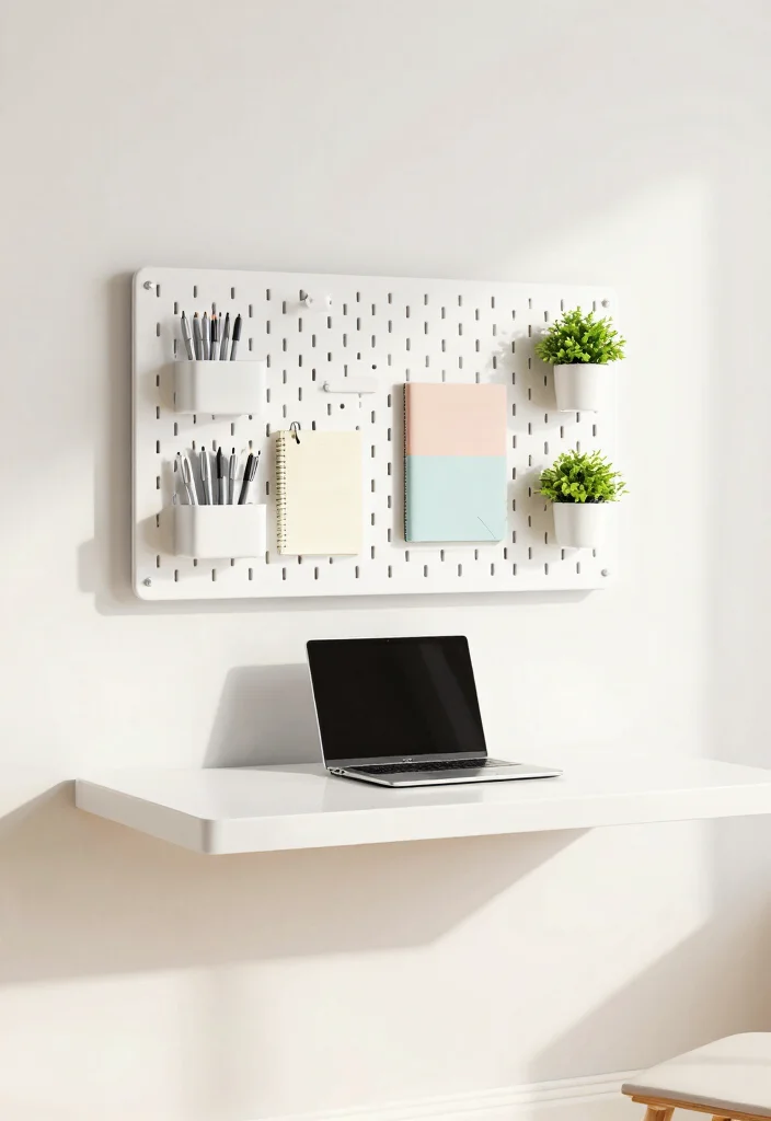 15 Pegboard Desk Setup Ideas That Keep Cords and Clutter Hidden - 6. Minimalist Floating Desk 1