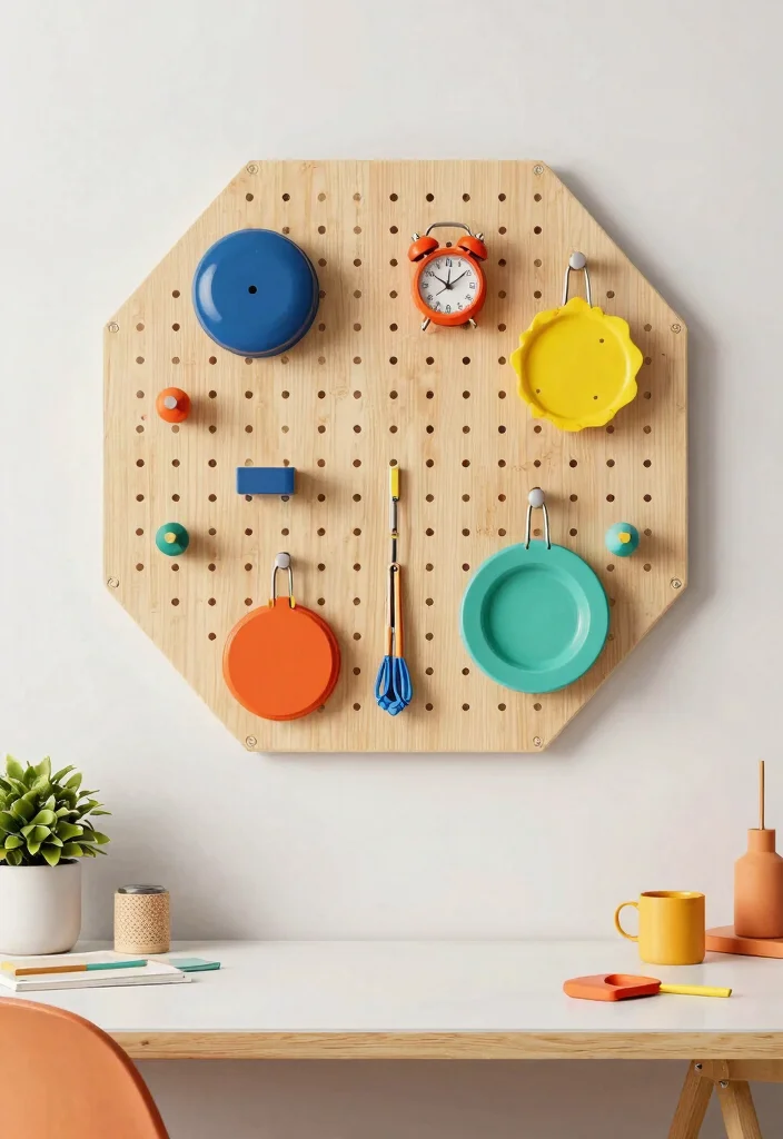 15 Pegboard Desk Setup Ideas That Keep Cords and Clutter Hidden - 7. Playful Shapes and Layouts 1