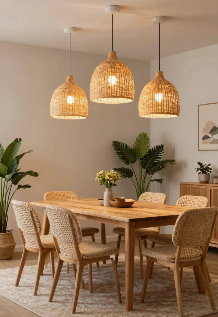 15 Pendant Lamp Shade Ideas That Diffuse Harsh Bulb Light - 10. Rattan Shades 1