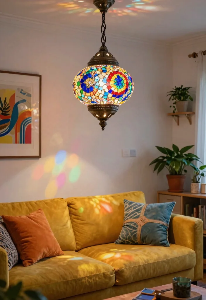 15 Pendant Lamp Shade Ideas That Diffuse Harsh Bulb Light - 13. Colorful Mosaic Shades 1