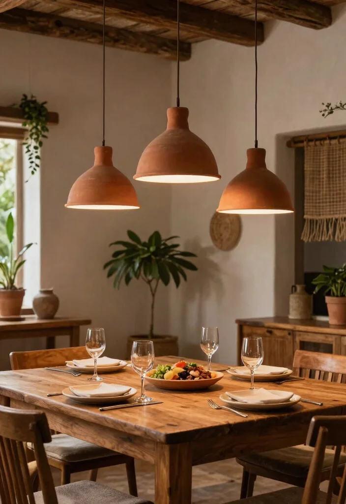 15 Pendant Lamp Shade Ideas That Diffuse Harsh Bulb Light - 8. Terracotta Shades 1