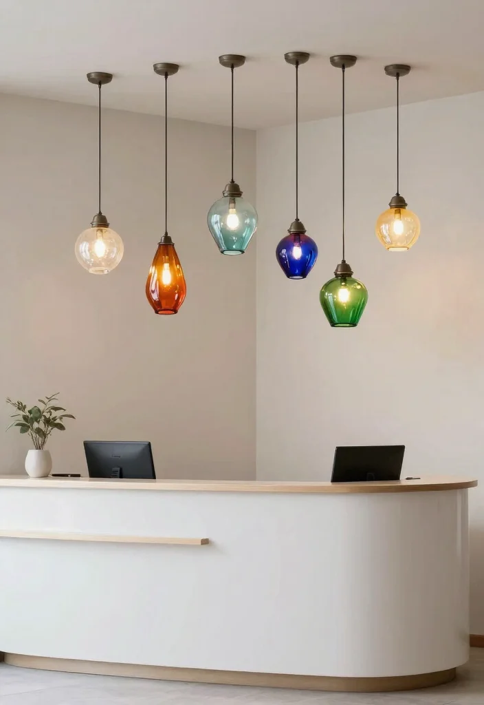 15 Reception Pendant Light Ideas That Make a First Impression - 9. Colorful Glass Pendants 1