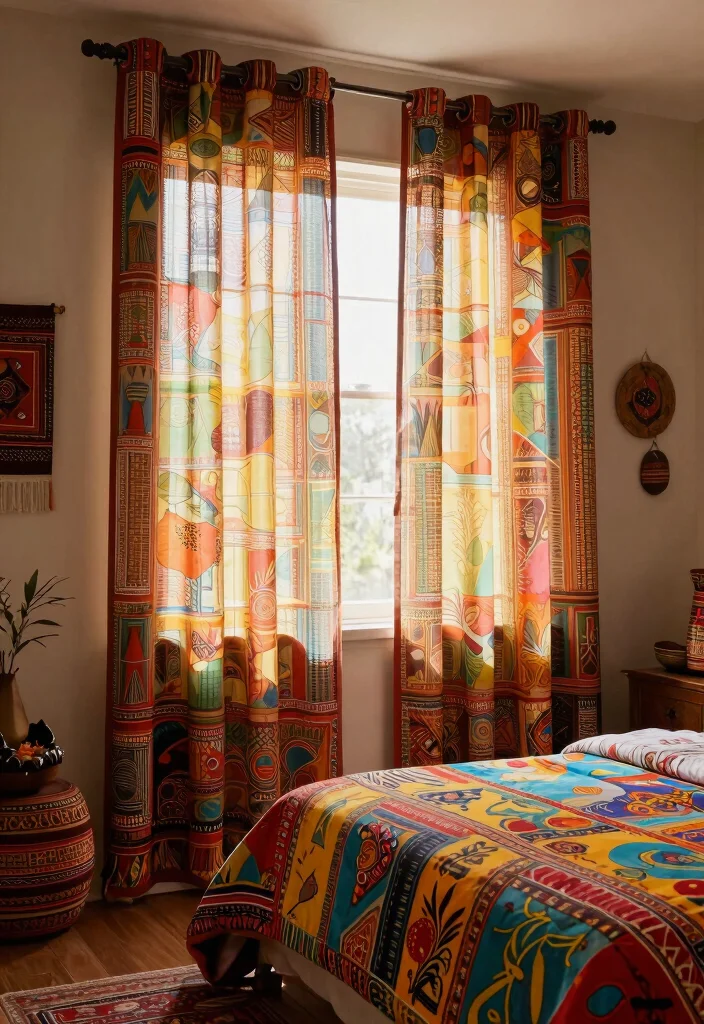 15 Sheer Curtains Bedroom Ideas That Block Just Enough Light - 11. Global-Inspired Patterns 1