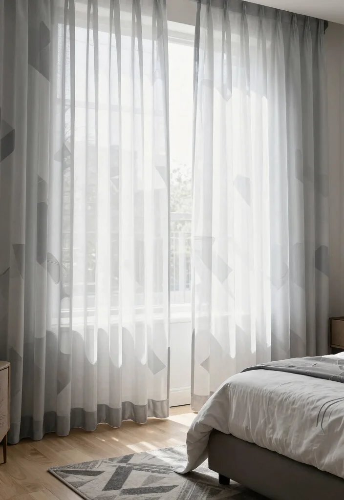 15 Sheer Curtains Bedroom Ideas That Block Just Enough Light - 3. Geometric Patterns 1