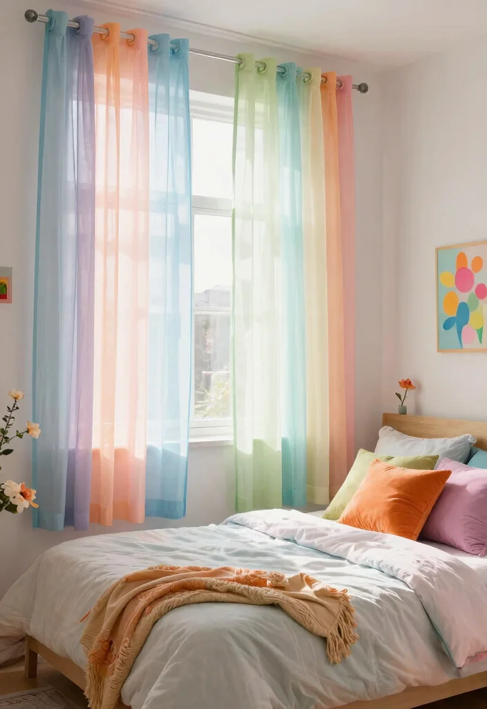 15 Sheer Curtains Bedroom Ideas That Block Just Enough Light - 4. Colorful Sheer Curtains 1