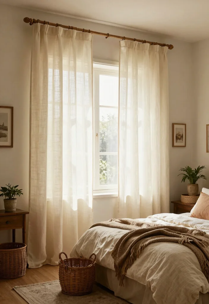 15 Sheer Curtains Bedroom Ideas That Block Just Enough Light - 8. Cozy Farmhouse Style 1