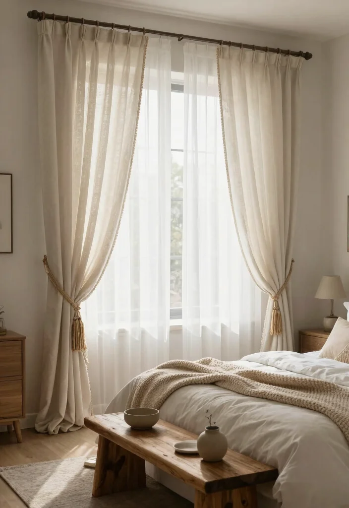15 Sheer Curtains Bedroom Ideas That Block Just Enough Light - 9. Sheer Curtain Tiebacks 1